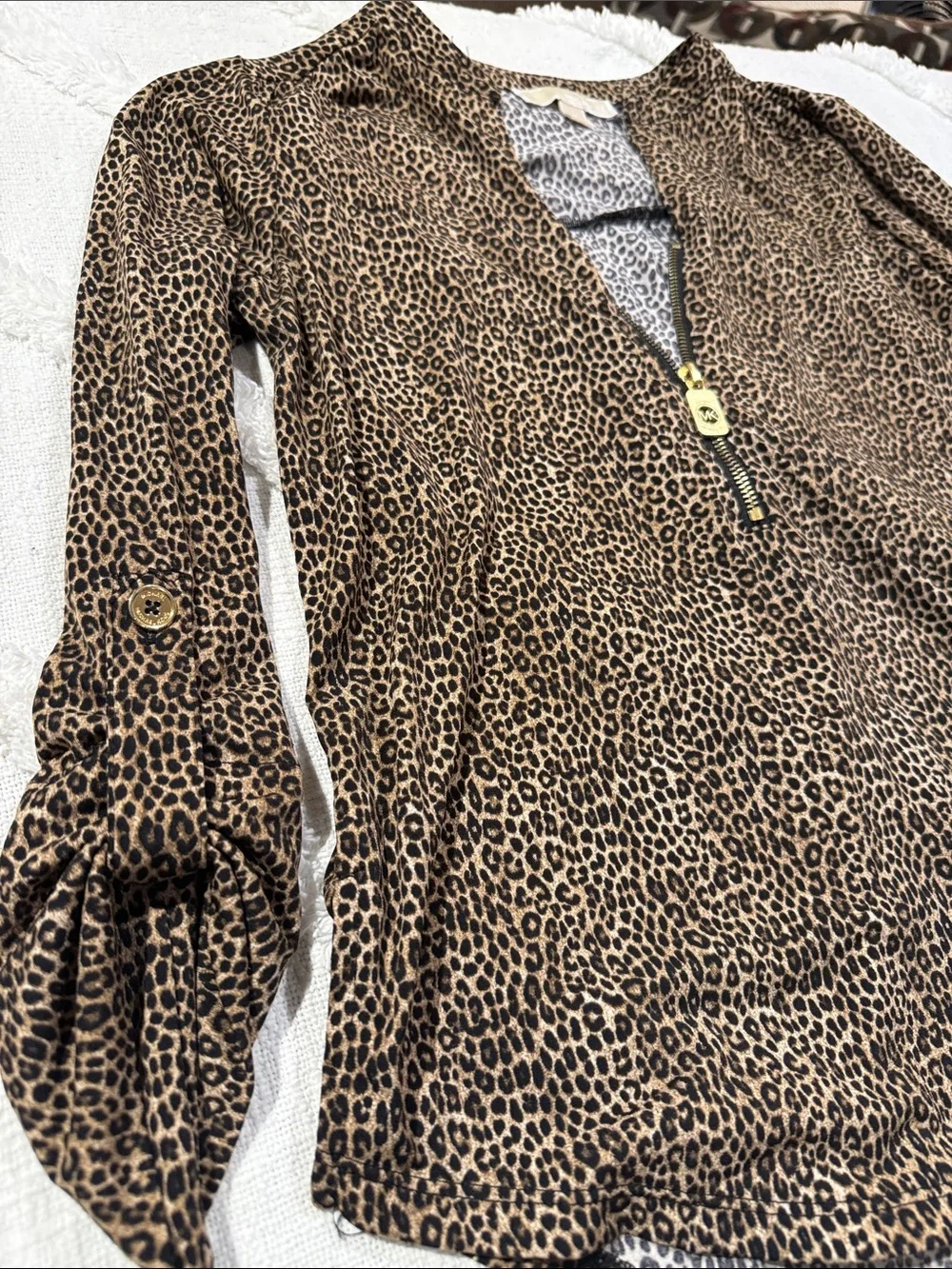 Michael Kors Leopard Print Zip-Front Blouse - Brown